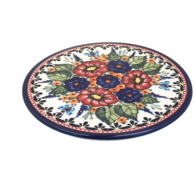 Blue Rose Polish Pottery Floral Butterfly Trivet