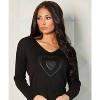 Women's V-Neck Pleather Heart Detail Top - Angel Apparel - 3 of 4