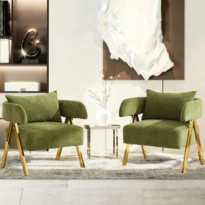 TYBOATLE  Modern Velvet Accent Chairs Set of 2, Comfy Upholstered Barrel Chairs, Mid-Century Modern Reading Armchairs, Pink