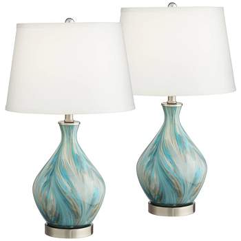 360 Lighting Cirrus 22" High Vase Small Modern Accent Table Lamps Set of 2 Blue Gray Handcrafted Art Glass Living Room Bedroom (Colors May Vary)