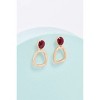 Slickblue Matte Gold Drop Earrings with Red Stone, Imperfect Circle Design, Trendy Statement Jewelry, 1" - 2 of 3