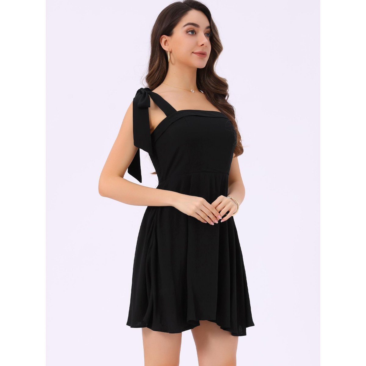 Женские платья INSPIRE CHIC Women's Sleeveless Smocked Square Neck Tank Casual Dress Small Black — фото 4