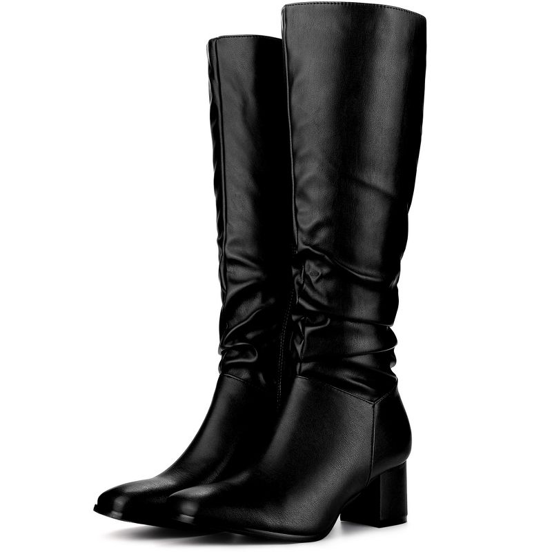 Perphy Women's Square Toe Chunky Heel Slouching Wide Calf Knee High Boots, 2 of 5