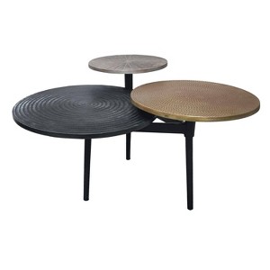 The Urban Port 37" 3 Tier Coffee Table Handcrafted In Black Antiqued Brass and Silver Finish Black/Brass - 1 of 4