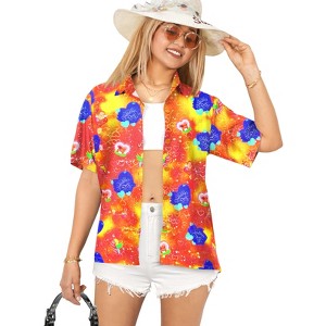 LA LEELA Women's Casual Beach Hawaiian Blouses Shirt Hawaii Blouse Short Sleeve Dress Tops Tee Button Down Summer Shirts for Women - 1 of 4