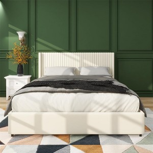 Upholstered Queen Bed, Velvet Queen Size Bed with Modern Design Headboard, Tight Channel, Wooden Slat Mattress Support - 1 of 4