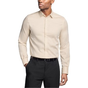 Michael Kors Mens Slim Fit Cotton Linen Button Down Dress Shirt, Beige, Large - 1 of 1
