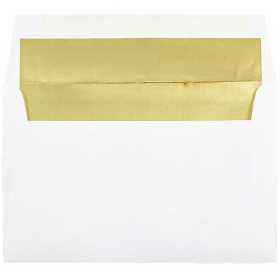 JAM Paper A9 Foil Lined Invitation Envelopes 5.75 x 8.75 White with Gold Foil 11572H