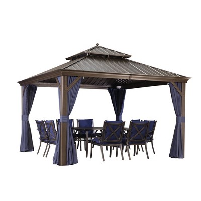 PURPLE LEAF Hardtop Gazebo Canopy with Netting and Curtains for Outdoor Deck Backyard Heavy Duty Metal Patio Permanent Pavilion