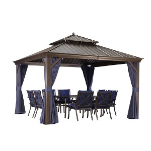 PURPLE LEAF Hardtop Gazebo Canopy with Netting and Curtains for Outdoor Deck Backyard Heavy Duty Metal Patio Permanent Pavilion - 1 of 4