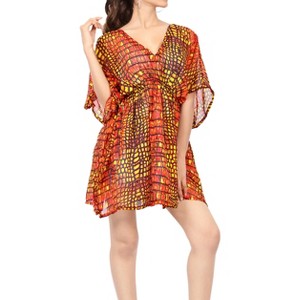 LA LEELA Women's Beachwear Swimsuit Coverups for Women Summer Swim Beach Cover Ups for Swimwear Women Bathing Suit Short Dresses 1X-2X Orange,Abstract - 1 of 4