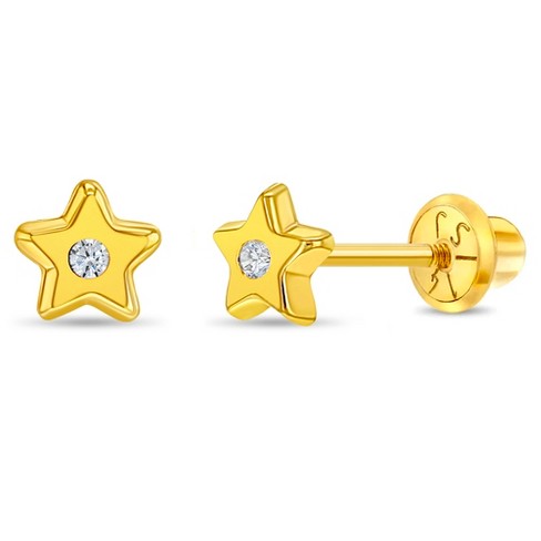 Girls Polished Cz Star Screw Back 14k Gold Earrings In Season Jewelry Target