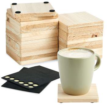 Bamboo Coasters 6-Pack Set Wooden Coasters With Holder - Round Cup Coasters  for Cold Drinks and Hot Beverage, Contemporary Design - Tan, 4.3 Inches