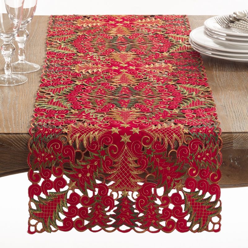Saro Lifestyle Dining Table Runner With Christmas Tree Cutwork, 1 of 3