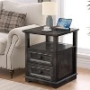 Dyonery Farmhouse Nightstand 18" Blue End Table 2-piece with Charging Station 2 Drawers Storage Open Shelf, for Bedroom, Living Room, White - 2 of 4