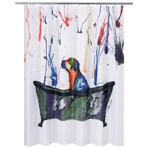 Tub Dog Shower Curtain White - Allure Home Creations: Polyester Fabric, Animal Pattern, Bathroom Decor - 1 of 4