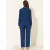 cheibear Women's Long Sleeves Button Down Top with Pants Lounge Pajamas Set - 3 of 4