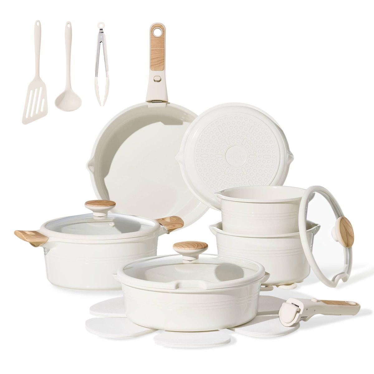Carote 24pc Ceramic Nonstick Cookware Set with Detachable Handle