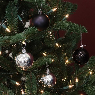 Sunnydaze Black and Silver Shatterproof Plastic Christmas Ornaments Set