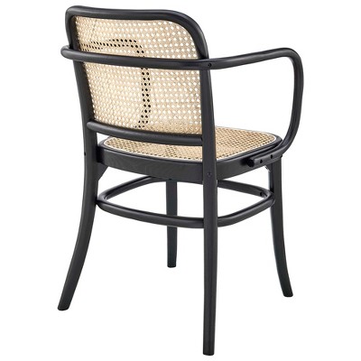 Low Profile Black Elm Wood & Cane Arm Chair