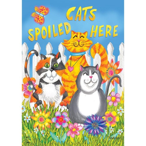 Cats Spoiled Here Spring House Flag Floral Humor 28" x 40" Briarwood Lane - image 1 of 4