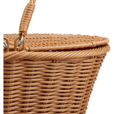 Handwoven Poly-Wicker Oval Picnic Basket with Dual Flip Top