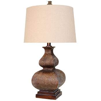 Berkshire Brown Table Lamp with White Hardback Fabric Shade  - StyleCraft