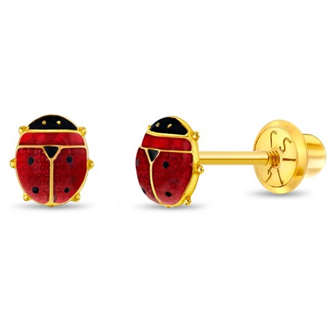Baby Girls Colorful Ladybug Screw Back 14k Gold Earrings Red In Season Jewelry Target
