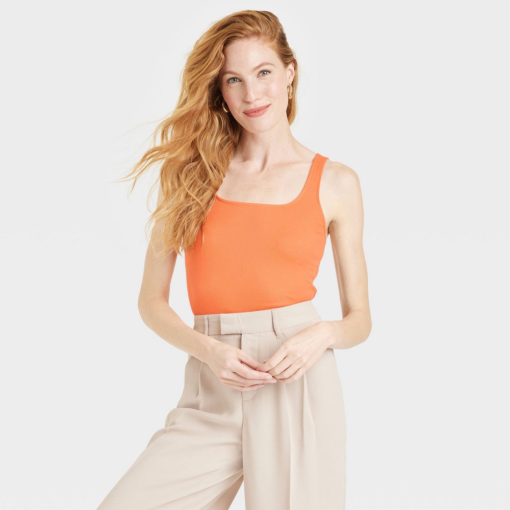 Women's Slim Fit Square Neck Tank Top - A New Day Orange XL