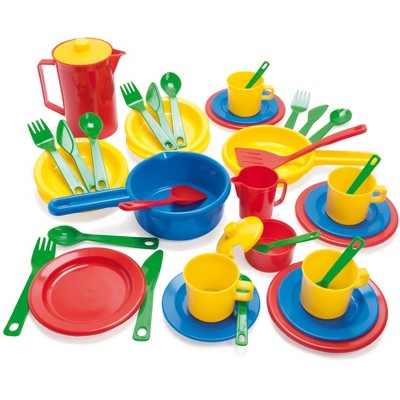 Dantoy Toddler Cookware and Dish Set, Assorted Colors, 42 Pieces