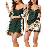 cheibear Womens Satin Floral Lounge Cami Nightgown Sleepwear 4pcs Pajama Sets