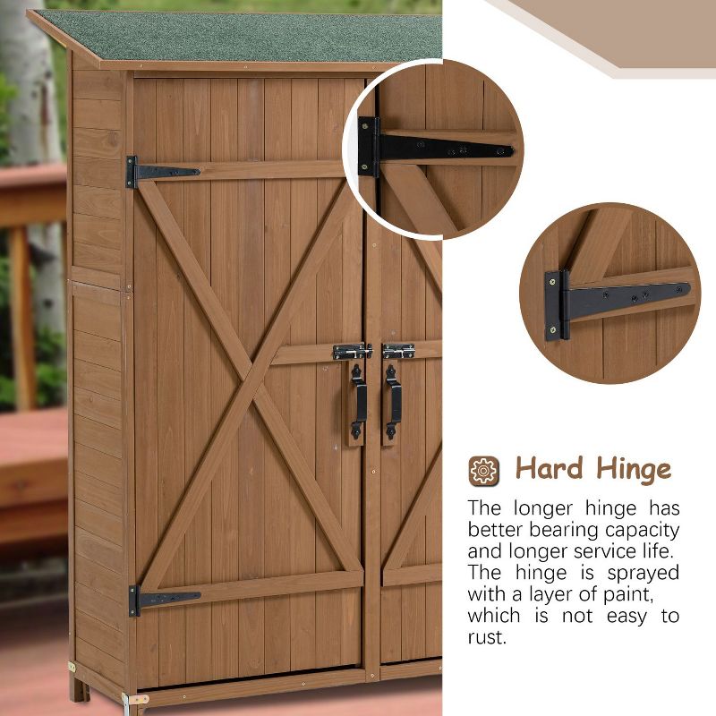 Kelly Wooden Pitch Roof Patio Storage Shed,  Solid Wood Tool Shed with Lockable Door, Outdoor Furniture - Maison Boucle, 5 of 9
