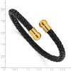 Chisel Stainless Steel Polished Yellow IP-plated Black Leather Flexible Cuff Bangle - 3 of 4