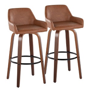 Set of 2 30" Fixed-Height Barstools with Wood Legs, Round Metal Footrest, and 360¡ã Swivel for Kitchen - 1 of 4
