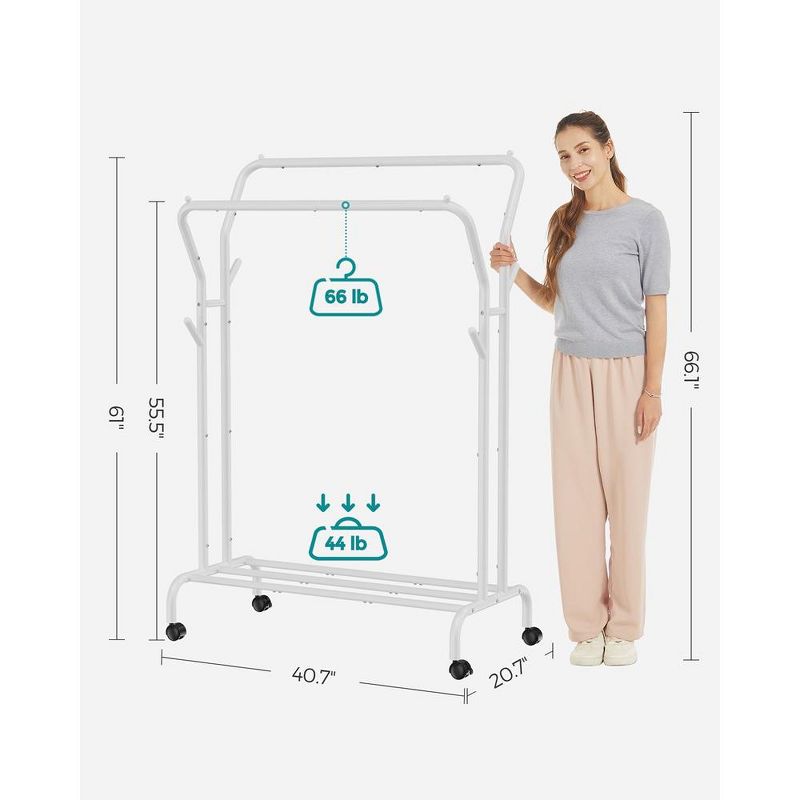 SONGMICS Double-Rod Clothes Rack Garment Rack with Wheels Heavy-Duty Metal Frame 220 lb Max Load Clothes Storage and Display, 5 of 8