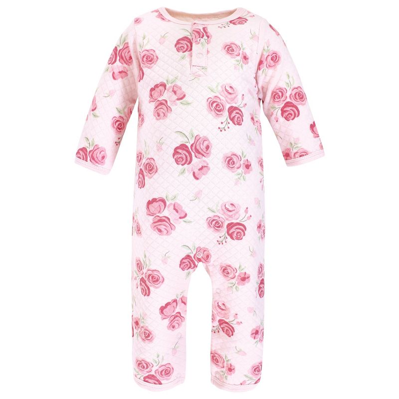 Hudson Baby Infant Girl Premium Quilted Coveralls, Blush Rose Leopard, 4 of 6