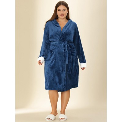 Agnes Orinda Women's Plus Size Nightgown Faux Fur Robe Fleece Hood Warm
