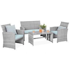 Best Choice Products 4-Piece Outdoor Wicker Patio Conversation Furniture Set w/ Table, Cushions - 1 of 4