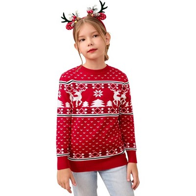 Couples Christmas Sweater Crew Neck Reindeer Snowflakes Knitted Pullover for Women Men
