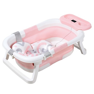 BabyBond Collapsible Baby Bathtub for Infant to Toddler, Portable Baby Bath Tub with Soft Cushion & Thermometer