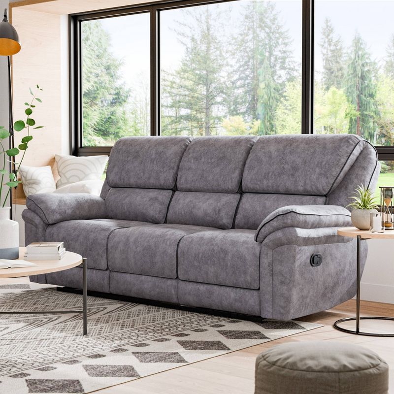 miBasics 89&#34; Breezenight Transitional Manual Reclining Sofa with Cup Holders Gray, 3 of 19