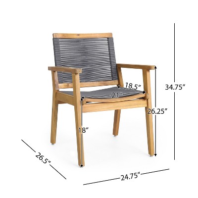 Gray Metal Outdoor Dining Chairs with Slatted Design, Set of 2