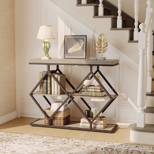 3-Tier Entryway Table, Industrial Console Sofa Table with Storage, Accent Table with Open Shelves - 1 of 4
