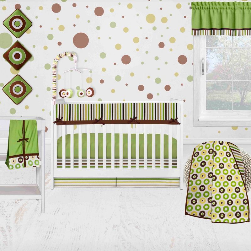 Bacati - Mod Dots Stripes Green Yellow Beige Brown 10 pc Crib Bedding Set with Long Rail Guard Cover, 4 of 12