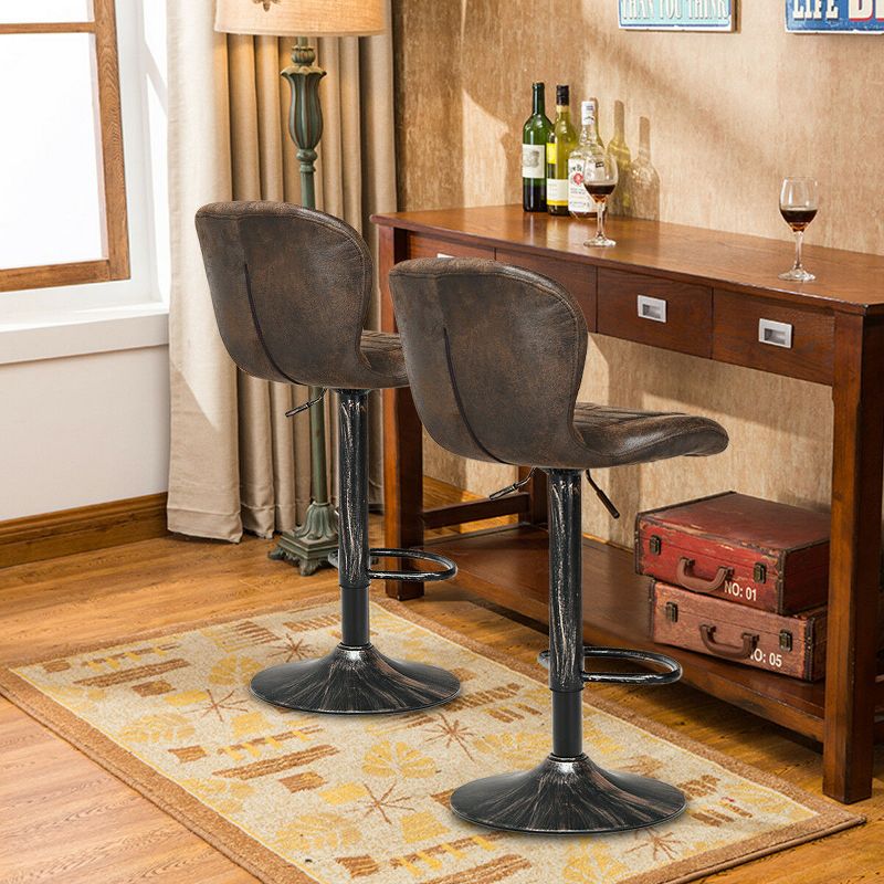 Costway Set of 2 Adjustable Swivel Bar Stool Hot-stamping Cloth with Backrest&Footrest Brown Low Back, 4 of 11