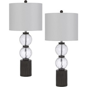 Cal Lighting BO-3091TB-2 150W 3 Way Mystic Glass/Resin Table Lamp with Resin Faux Wood Finish Base andHardback Drum Fabric Shade (Sold As Pairs) - 1 of 4