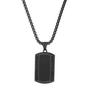 Steeltime 24" Black Ip Stainless Steel And Simulated Black Diamonds Dog Tag Pendant - 1 of 4
