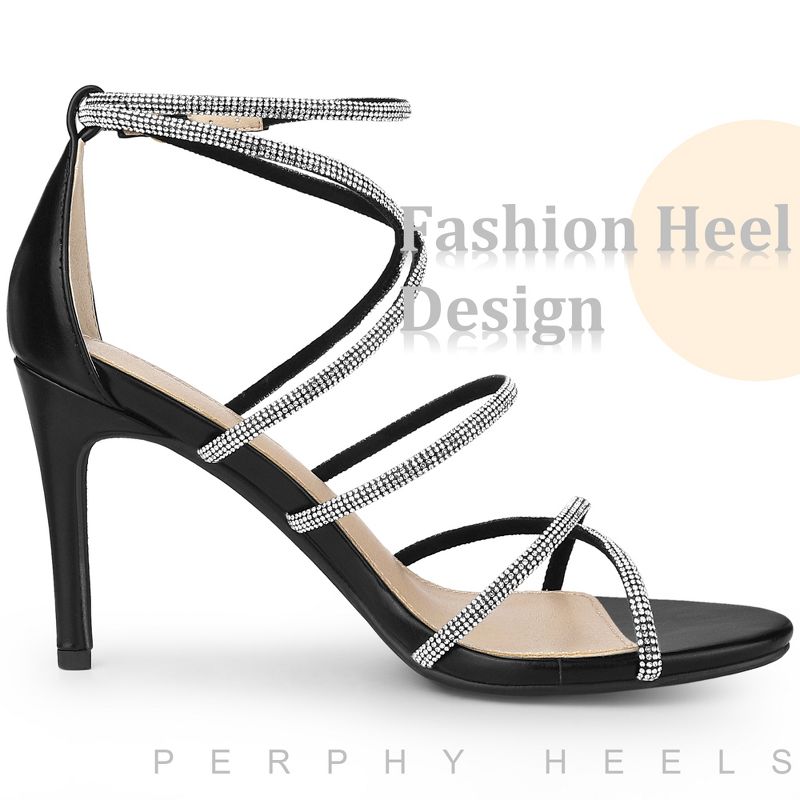 Perphy Women's Rhinestone Strappy Open Toe Stiletto Heel Ankle Strap Gladiator Sandals, 4 of 5