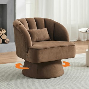 Swivel Barrel Chair - Teddy Velvet/Velvet Upholstered Modern Armchair with Striped Backrest & Plush Padding - 1 of 4