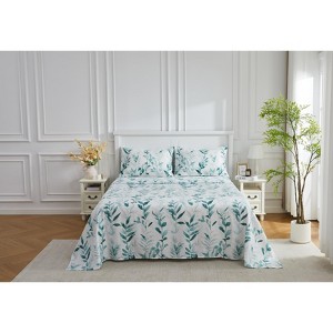 Boho Bed Sheet set Twin/Queen/King Floral Soft Lightweight Sheets with Deep Pocket Fitted Sheet Bed Sheet Pillowcase - 1 of 4